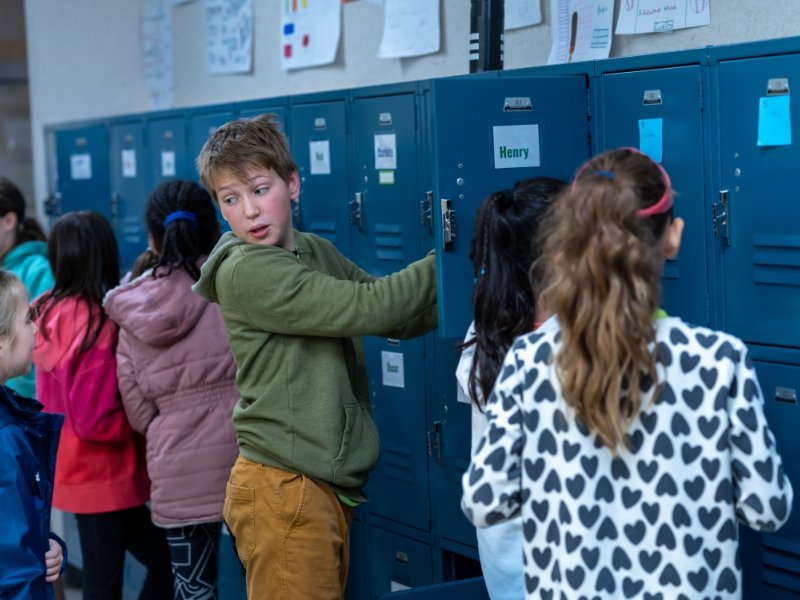group of students at lockers