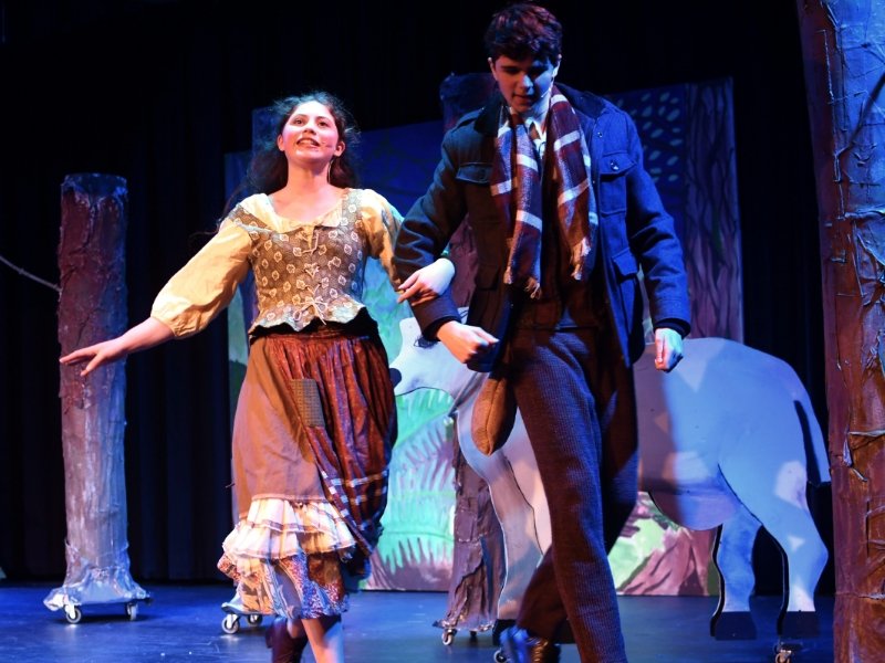 students on stage as part of a middle school production of "Into the Woods"