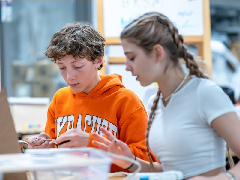 two students discussing a project